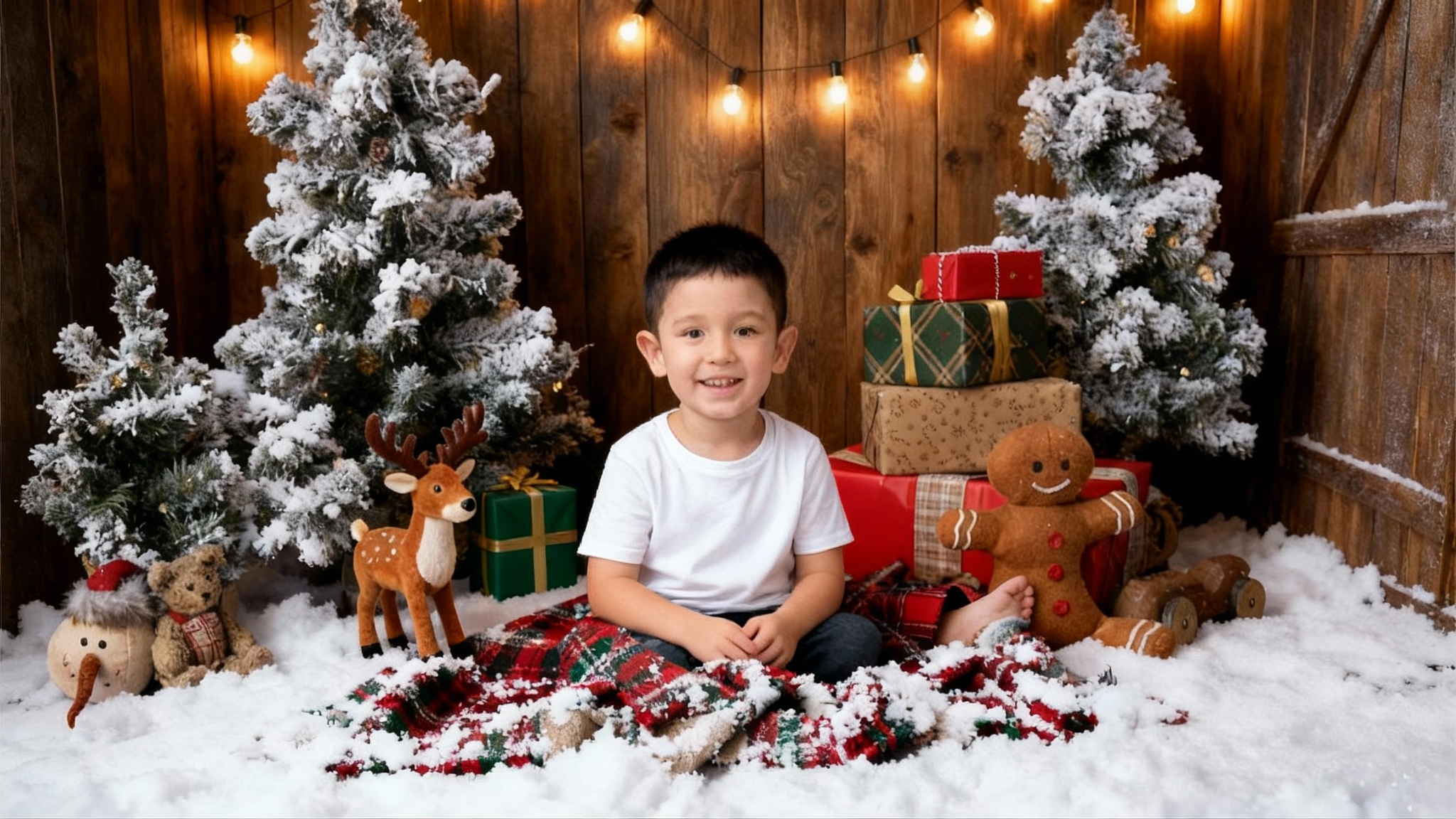 Przykład świątecznego zdjęcia - chłopiec w świątecznej scenerii