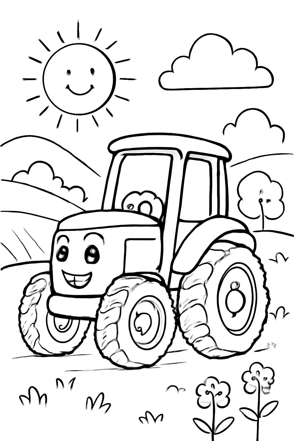 Kolorowanka Traktor na polu do druku A4