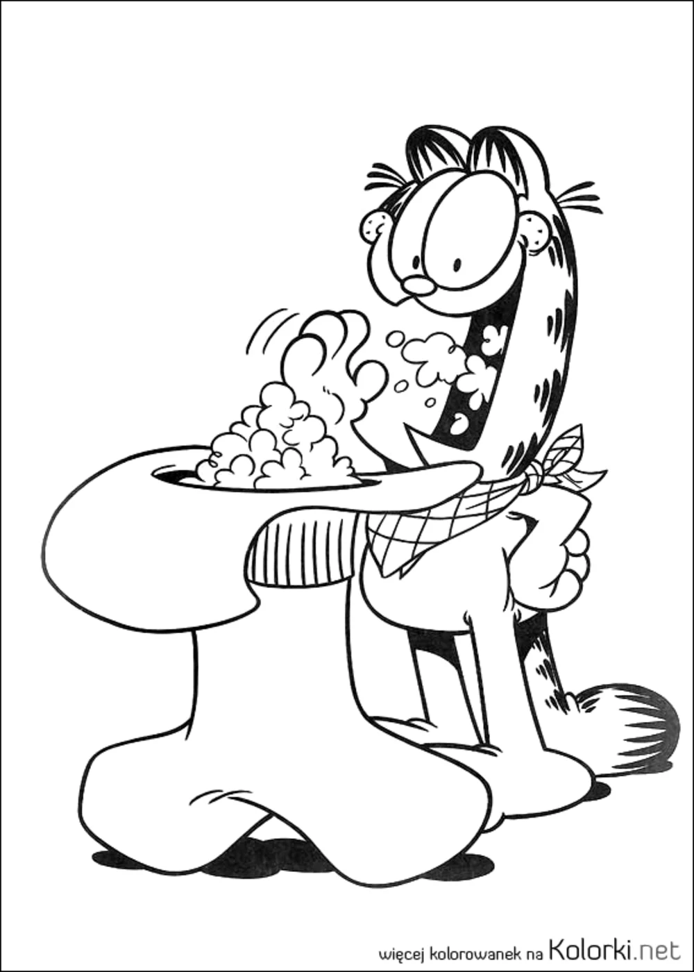 Garfield, jedzenie, kot, popcorn