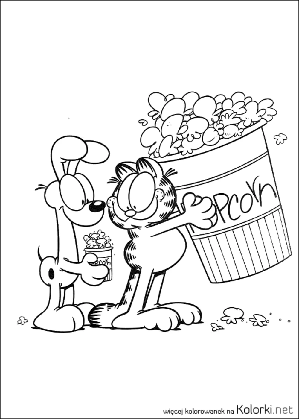 Garfield, jedzenie, kot, pies, popcorn, Odie
