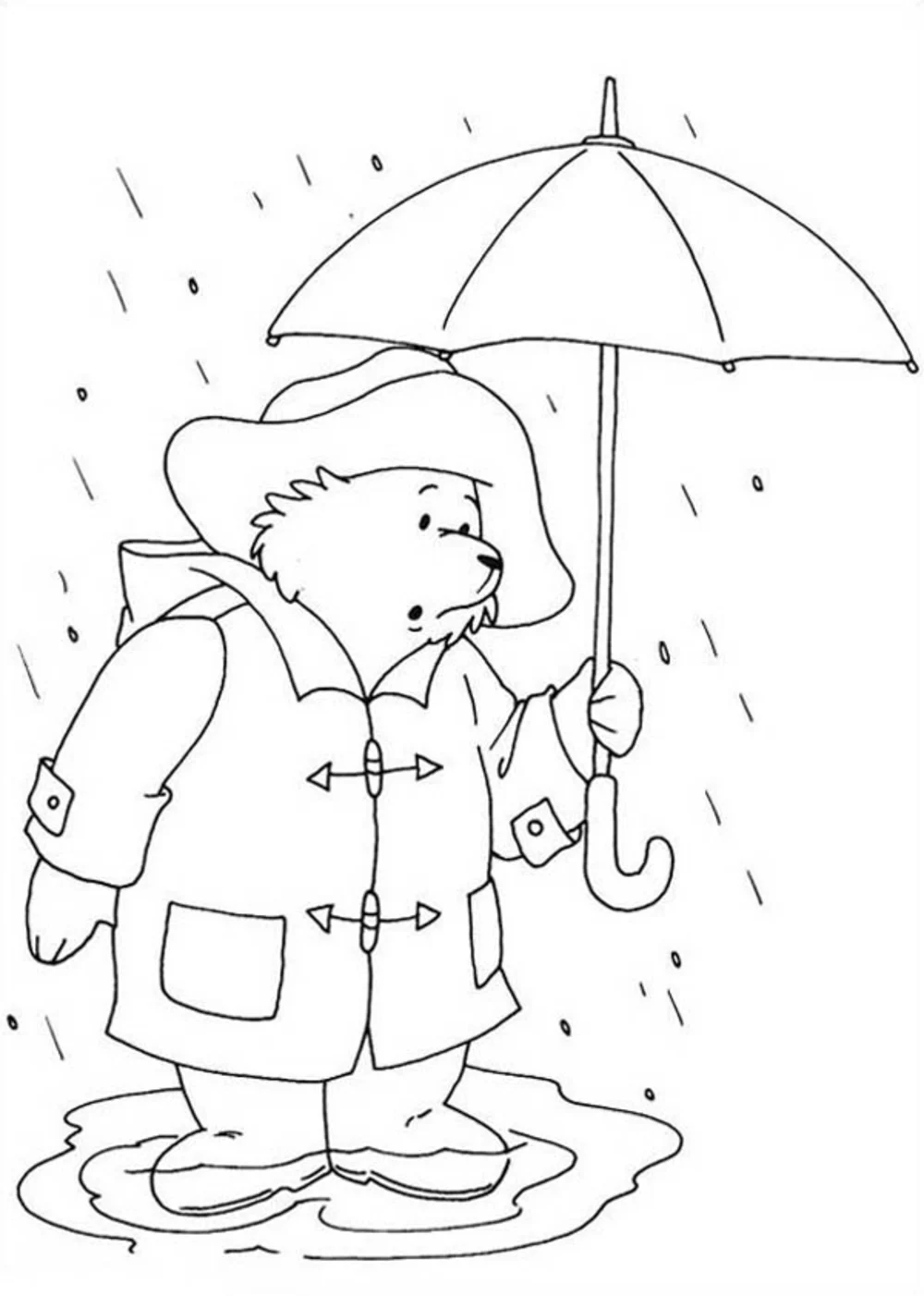 miś, niedźwiedź, Paddington, deszcz, parasol