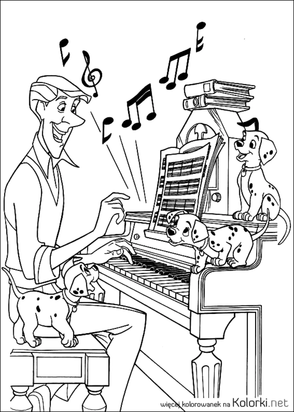 Roger, szczeniaki, pianino, muzyka