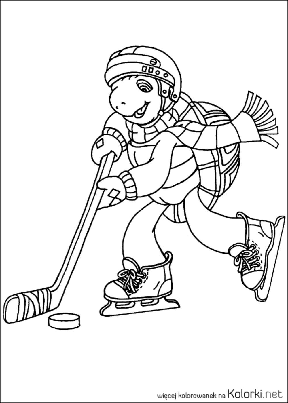 zabawa, zima, żółw, franklin, łyżwy, hokej