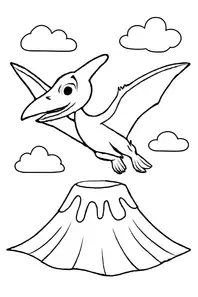 Kolorowanka latajacy pterodaktyl nad wulkanem, jeden duzy pterozaur, cza do druku