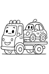 Kolorowanka samochód pomocy drogowej przewozi małe auto na płaskiej lawe