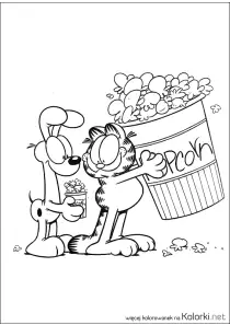 Garfield, jedzenie, kot, pies, popcorn, Odie