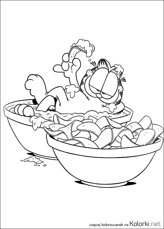 Garfield, jedzenie, kot, posiłek, zadowolony