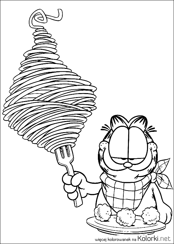 Garfield, jedzenie, kot, sphagetti, obiad