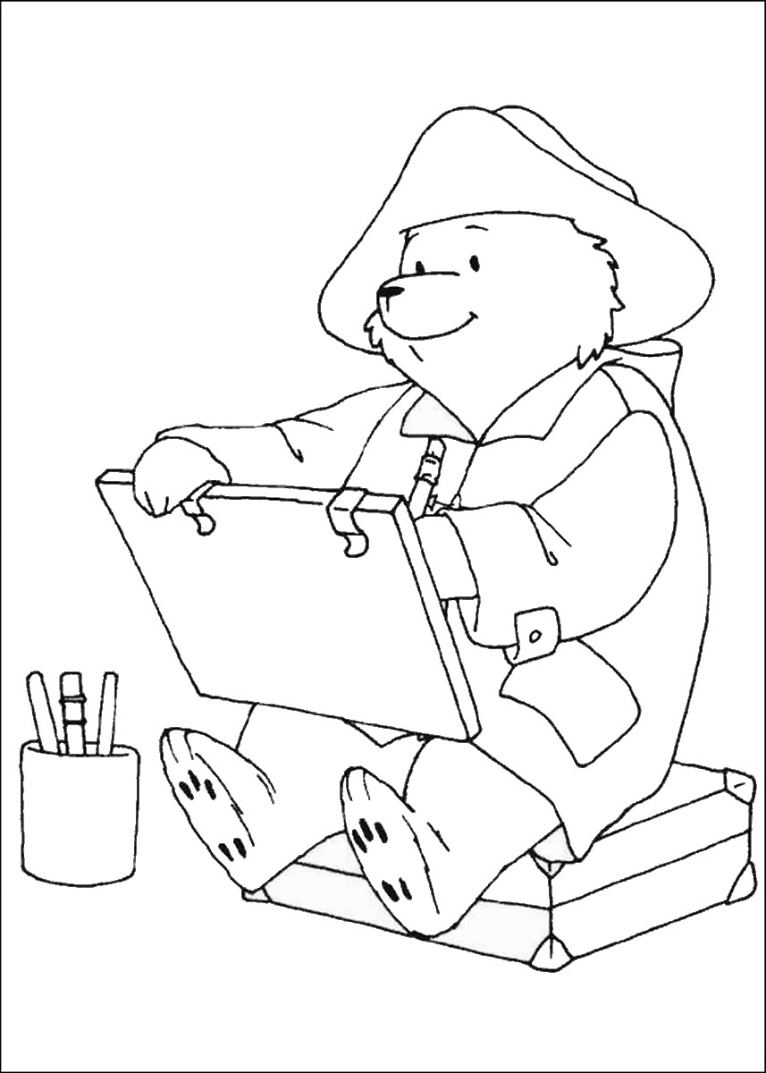 malowanie, miś, niedźwiedź, Paddington, kredki, rysunek